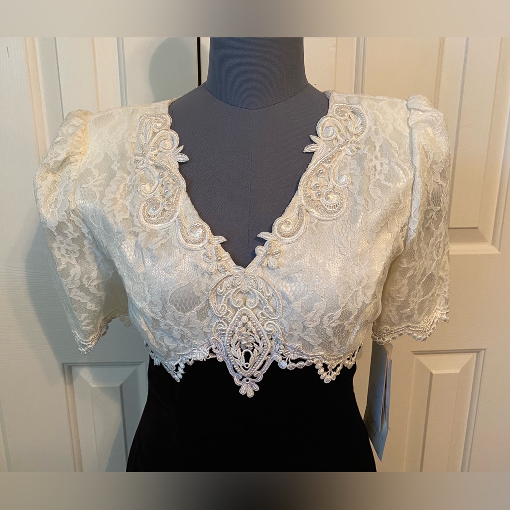 Nwt Vintage Scott Mcclintock Tea Length Dress Black Velvet Ivory Lace Size 6